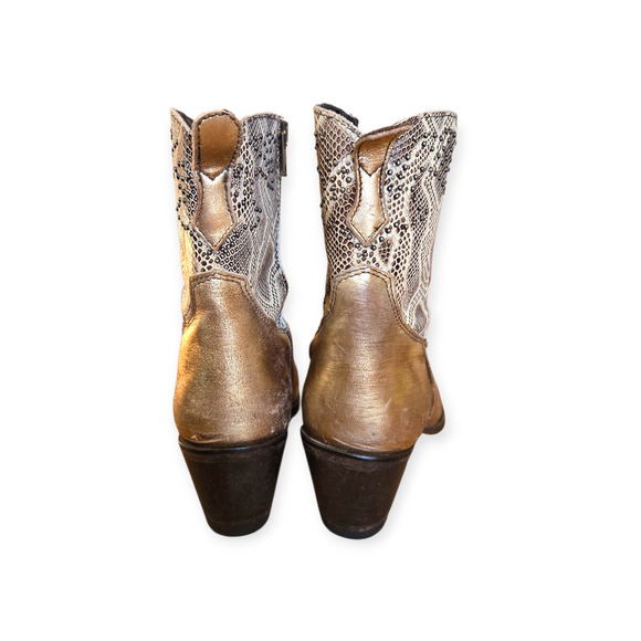 Old Gringo Gold Distressed Leather Studded Snake Skin Ankle Boots - Picture 4 of 9